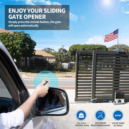TOPENS RK1200T Automatic Sliding Gate Opener Rack Drive Electric Gate Motor for Heavy Driveway Slide Gates Up to 3400 Pounds, Security Gate Operator AC Powered with Nylon Gear Rack and Remote Control