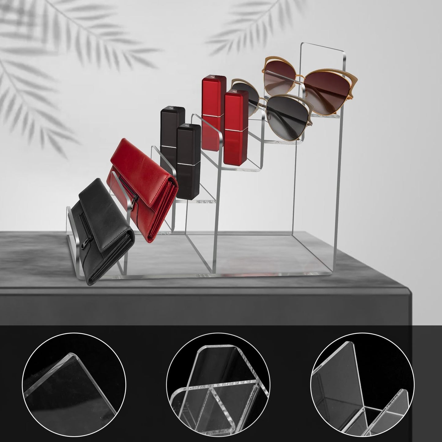WEIHAOSKY Acrylic Wallet Display Stand Purse Handbag Organizer, Clear Jewelry Riser Display Stand Purse Display Rack, Acrylic Display Shelf for Cosmetic Perfume Jewelry Sunglasses Handbag (6 Tier)