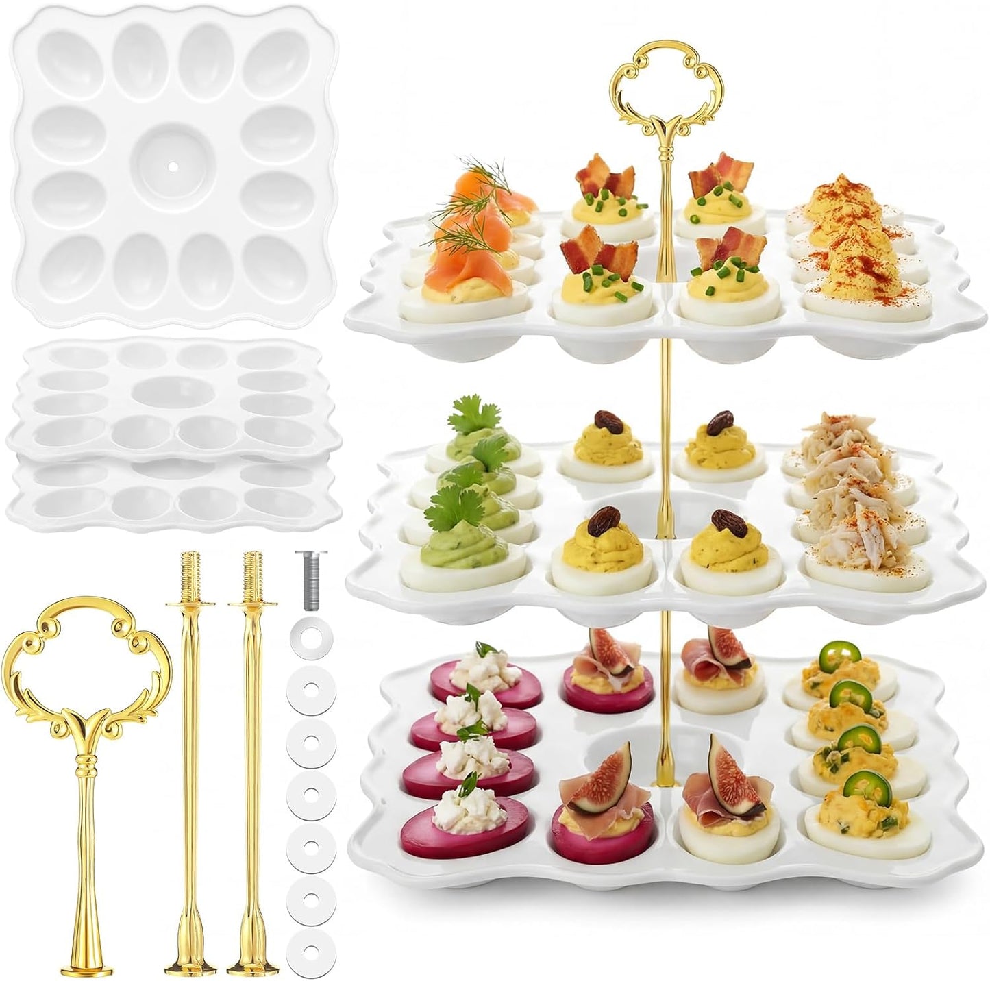 3 36 Countertop Tier Easter Ceramic Deviled Egg Platter Hole Square Deviled Egg Tray Contain Detachable Eggs Holder