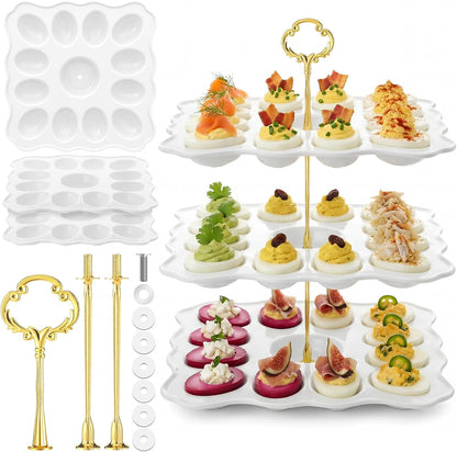 3 36 Countertop Tier Easter Ceramic Deviled Egg Platter Hole Square Deviled Egg Tray Contain Detachable Eggs Holder