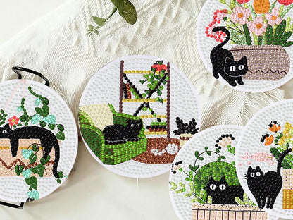 8 PCS Diamond Art Coasters Kits Black Cat Diamond Painting Coaster Kits Diamond Coasters with Holder Cork Pads Gem Art Dots Paintings Crafts Supplies for Adults Beginners
