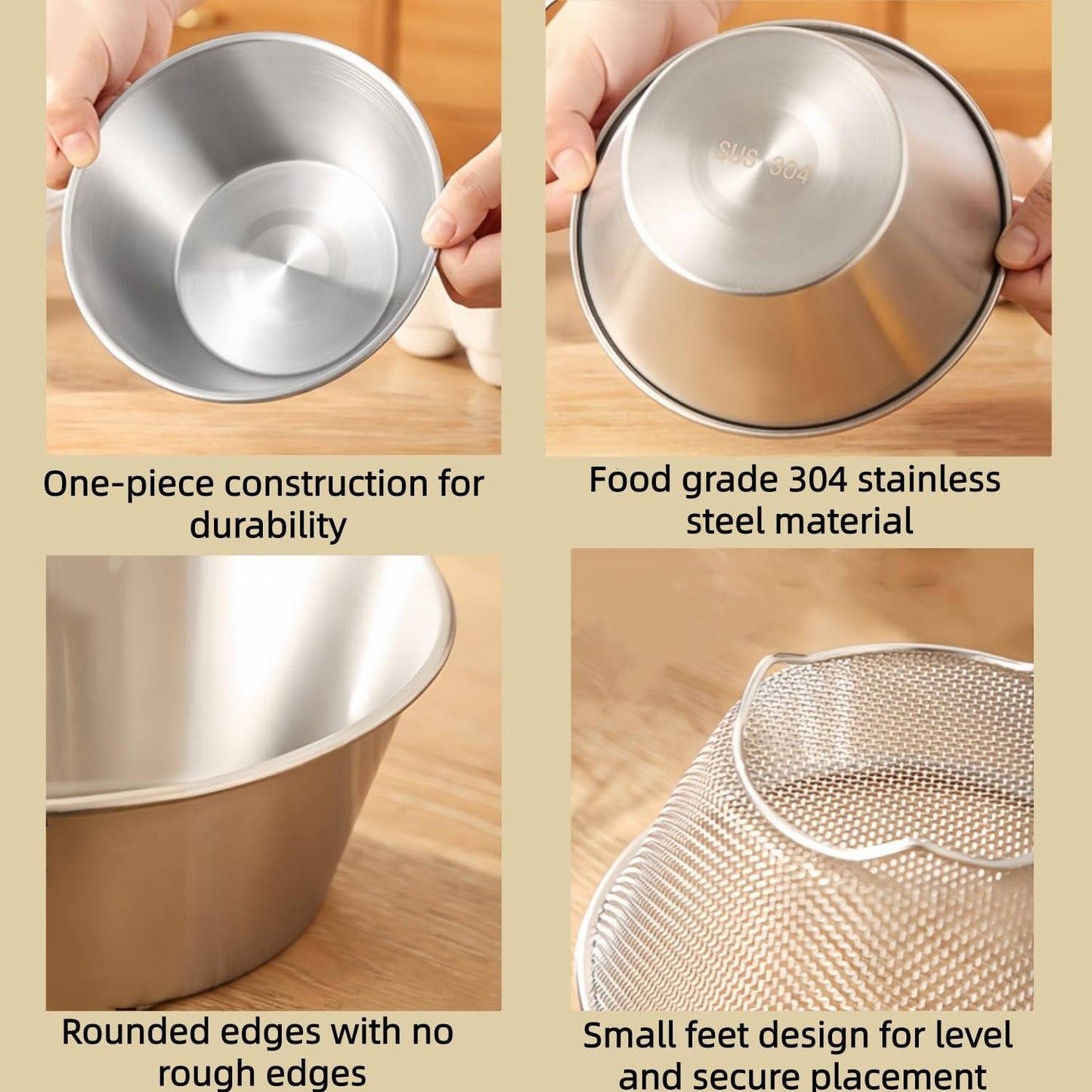 2 Pcs Mini Colander with Small Mixing Strainer Bowl 304 Stainless Steel Berry Basket for Washing Fruits, Vegetables, Rice - Dishwasher-Safe Kitchen Strainer (Silver, 5.51 x 2.36 inches)