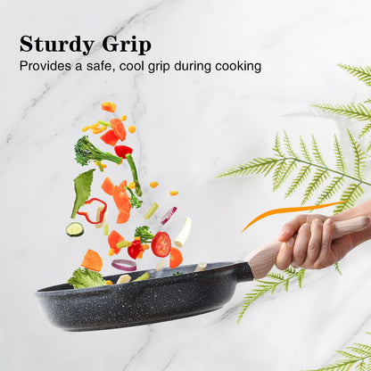 Kordisen Nonstick Frying Pan Set with Lids, 3 Piece Skillet Set, Healthy Induction Cookware Cooking Pan, Stay-Cool Handle, Compatible with All Stovetops, PFOA Free (9.5, 11, 12.5 Inch)