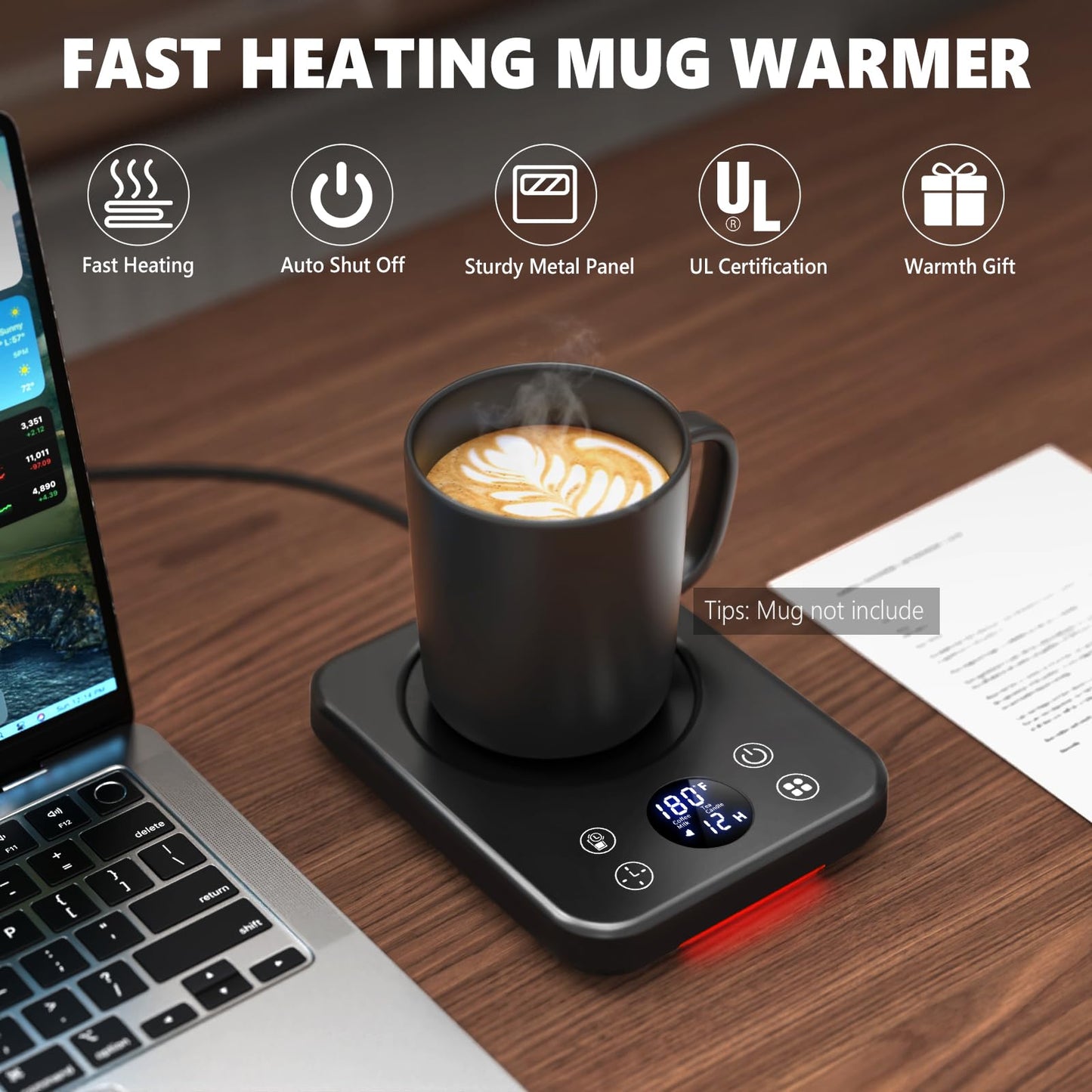 Mug Warmer - Coffee Cup Warmer for Desk with Auto Shut Off, Timer, 10 Temperature Settings, Coffee Warmer Plate, Ideal Office & Home Gift (Black)