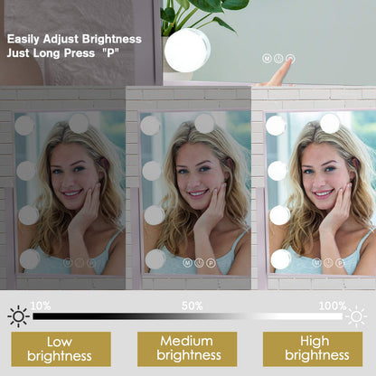 Lighted Makeup Mirror Hollywood Mirror Vanity Mirror with Lights, Touch Control Design 3 Colors Dimable LED Bulbs, Detachable 10X Magnification, 360°Rotation, (White) 12" L x 14" W