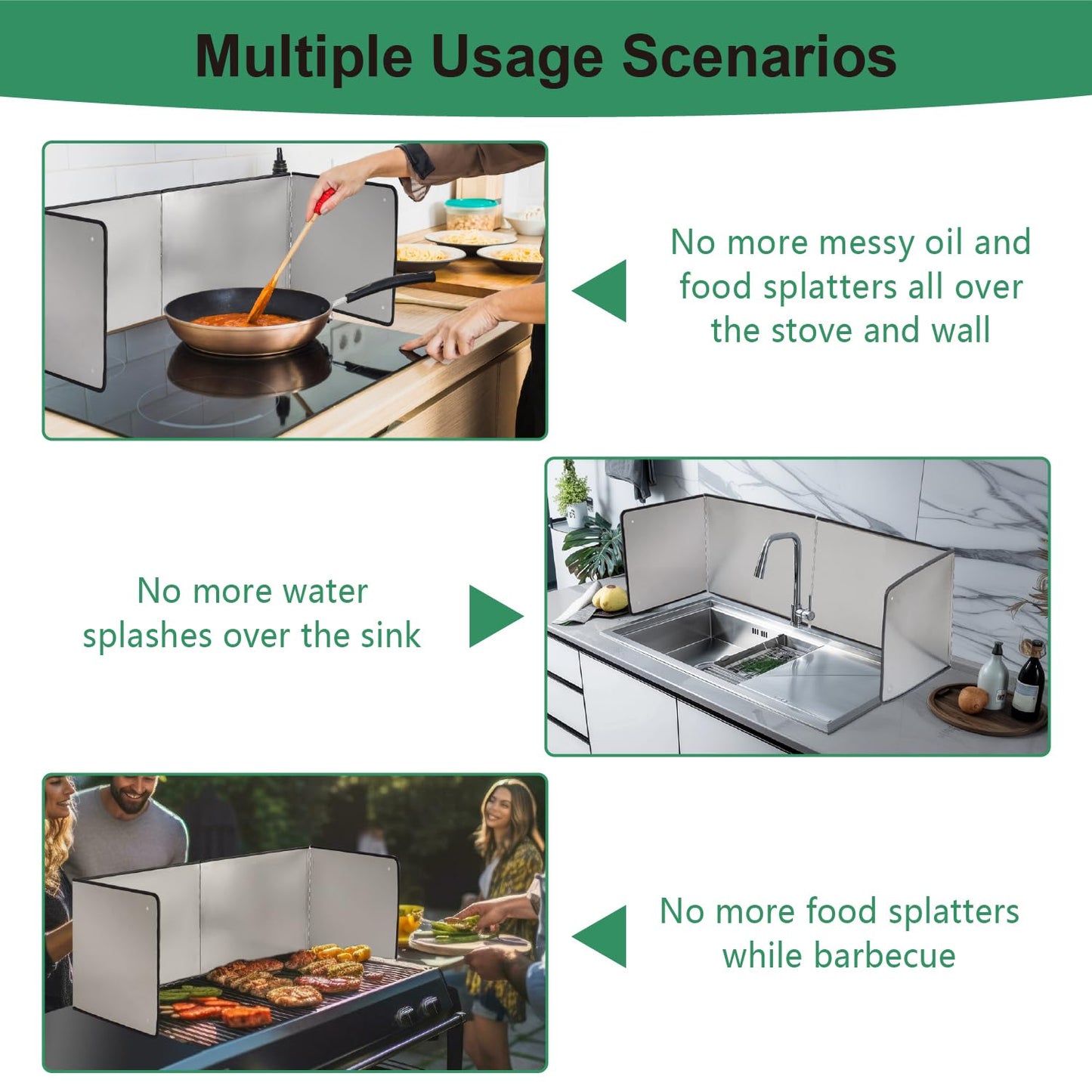 Silver Stainless Steel Large 4 Sided Splatter Guard for Frying Stove Top,Oil Splash Guard Cooking for Stove,Non Stick Foldable Splatter Screen for Stove Top