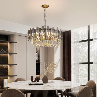 7PM Gold Crystal Chandeliers, 24-inch 4-Tier Modern Crystal Chandelier for Dining Room, Luxury Crystal Pendant Light Ceiling Light Fixture for Living Room Kitchen Island Bedroom Entryway, Brass Finish