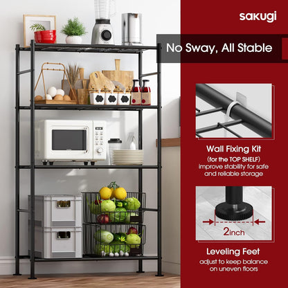 Sakugi Storage Shelves - Heavy Duty 4-Tier Shelf Organizer for Garage, Pantry & Closet | 33" W x 12.6" D x 57.2" H, Black