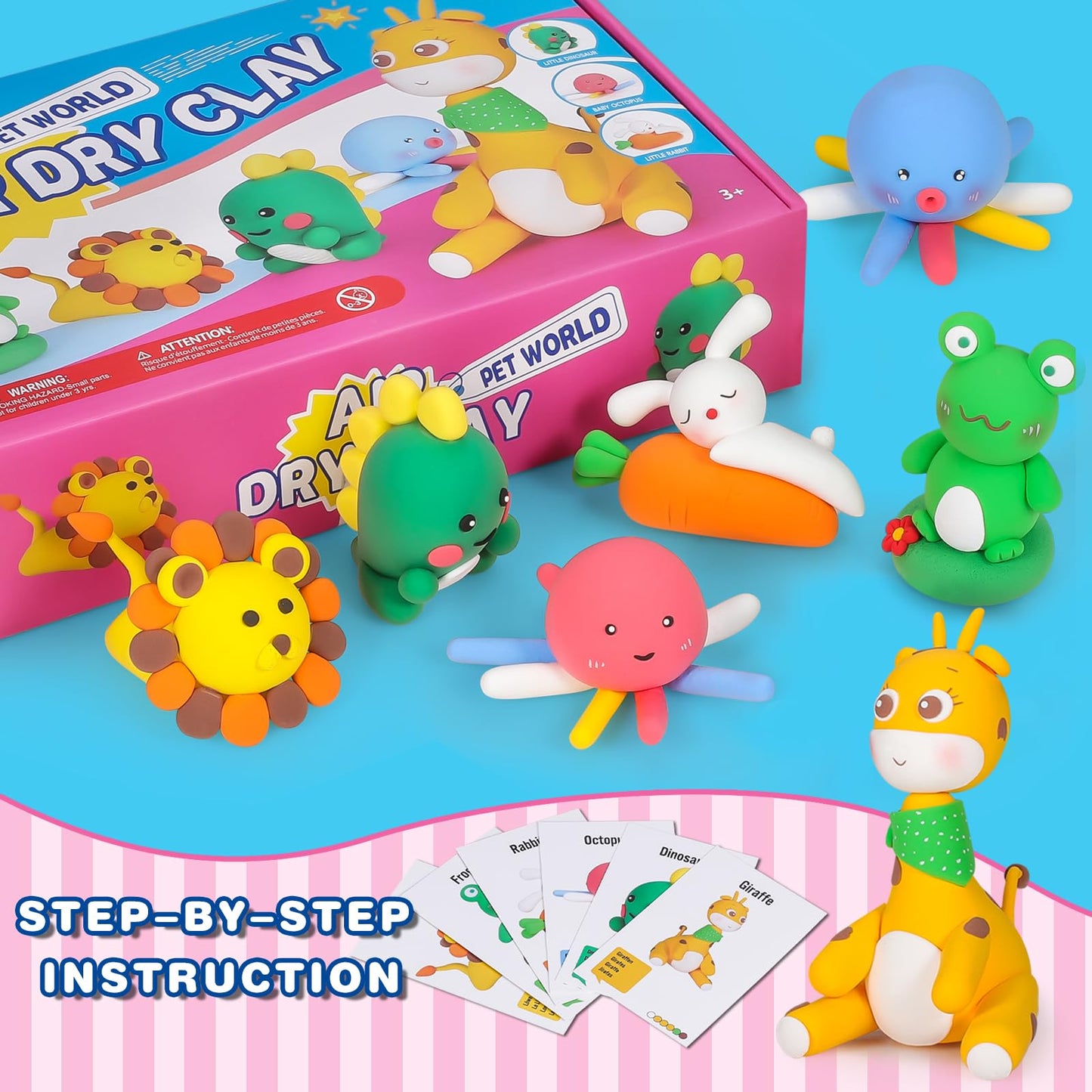 ifergoo Air Dry Clay for Kids - Animal Modeling Clay Kit, 6 Animal Designs with Sculpting Tools & Tutorials, Ultra Light & Soft, Arts & Crafts DIY Creative Toys, Gifts for Age 3-12 Girls & Boys
