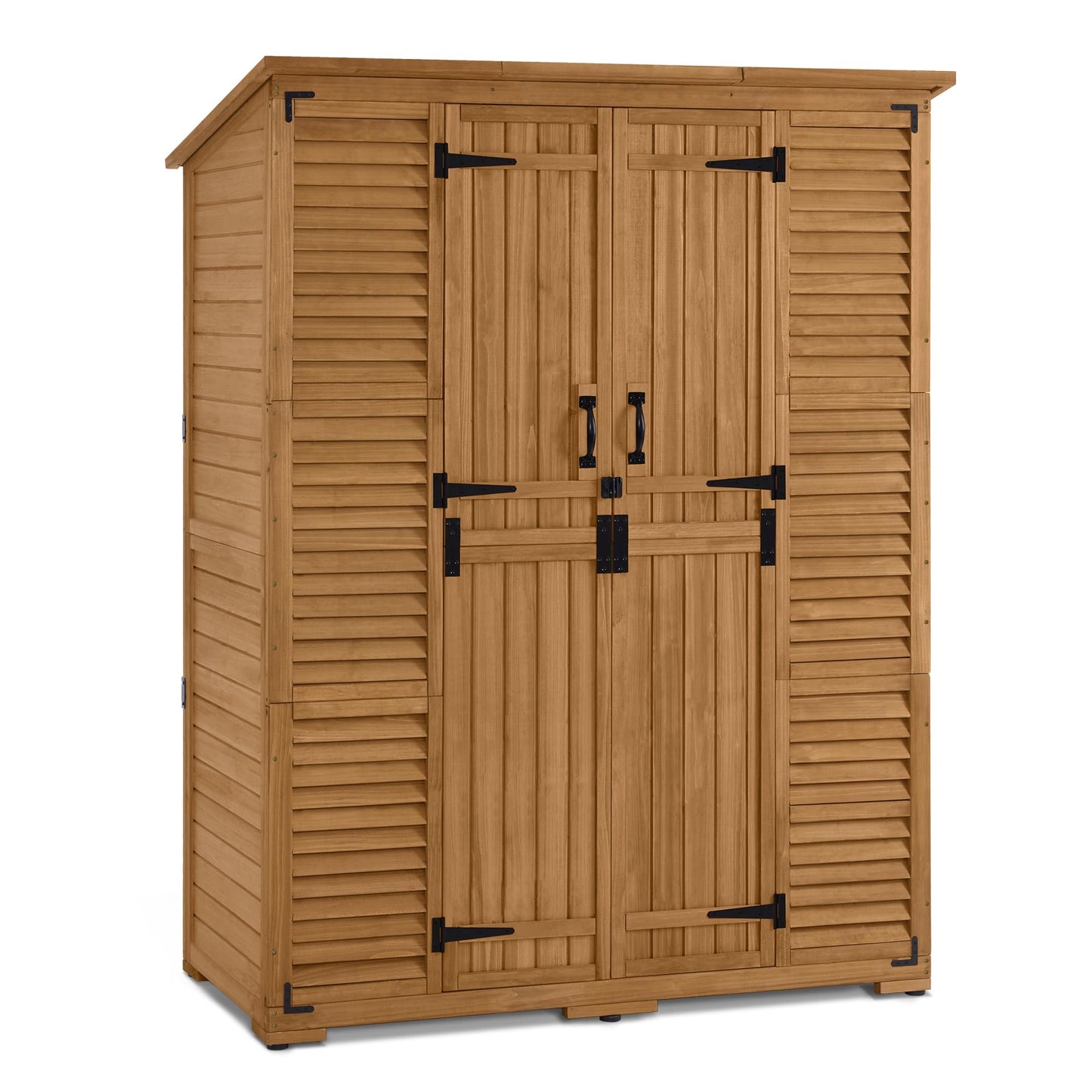 Macrout Large Outdoor Storage Cabinet with 6 Shelves (4.8 x 2.2 x 6.5 ft), Outside Storage Shed with Lock, Wooden Garden Shed for Yard Patio Lawn, 1738 (Natural)