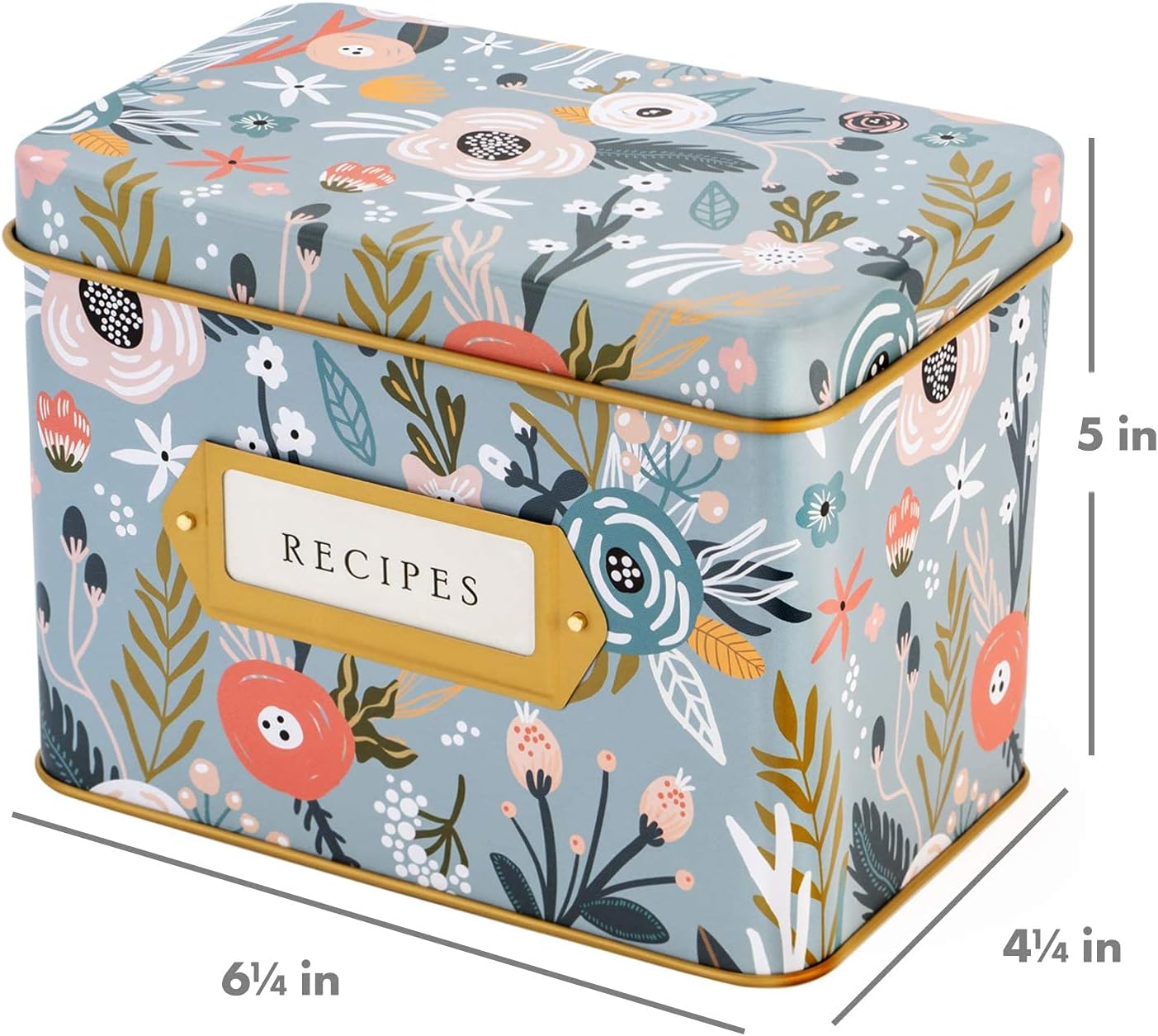 Jot & Mark Decorative Recipe Tin Box for Recipe Cards, Greeting Card Holder, Holds Hundreds of 4” x 6” Cards