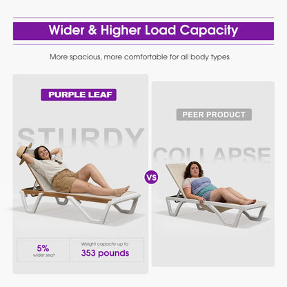 PURPLE LEAF Patio Lounge Chair Set White Chaise Lounge Chairs Five-Position Adjustable Plastic Stackable Chaise for Pool Sunbathing Beach Deck Outdoor, Beige