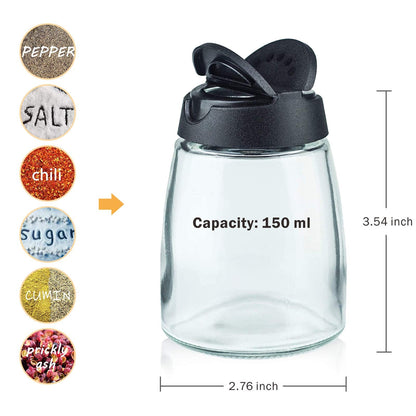 Glass Spice Jars, Double Lids Seasoning Shakers Glass Bottles Spice Shakers Sifter Barbecue Salt & Pepper Shaker Container (4PCS）