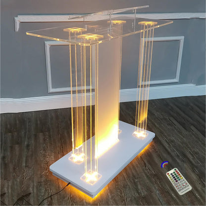 Transparent Personalized Podium46” H Portable Rolling Speaker StandIdeal for EventsWeddingsCorporateReceptionLightweightEasy to Transport