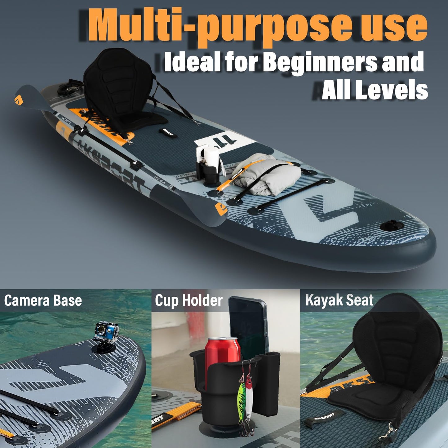 AKSPORT 11' Inflatable Stand-Up Paddle Board with Upgraded SUP Accessories Kit | Extra Wide 34" Design | Non-Slip Deck | Premium SUP Board for Adults & Youth of All Levels