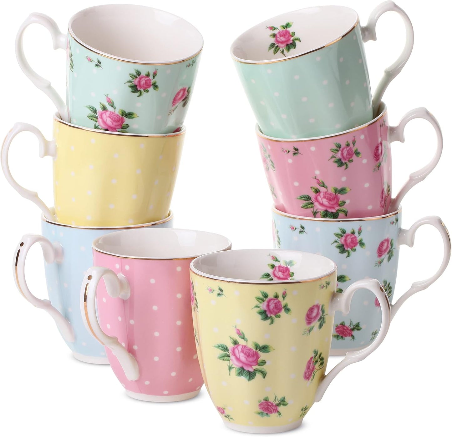 12 oz, Set 8, Set, BTaT- Royal Coffee Mugs, of Porcelain Bone China, Tea Mug, Large Coffee Mugs for Coffee Cups Tea