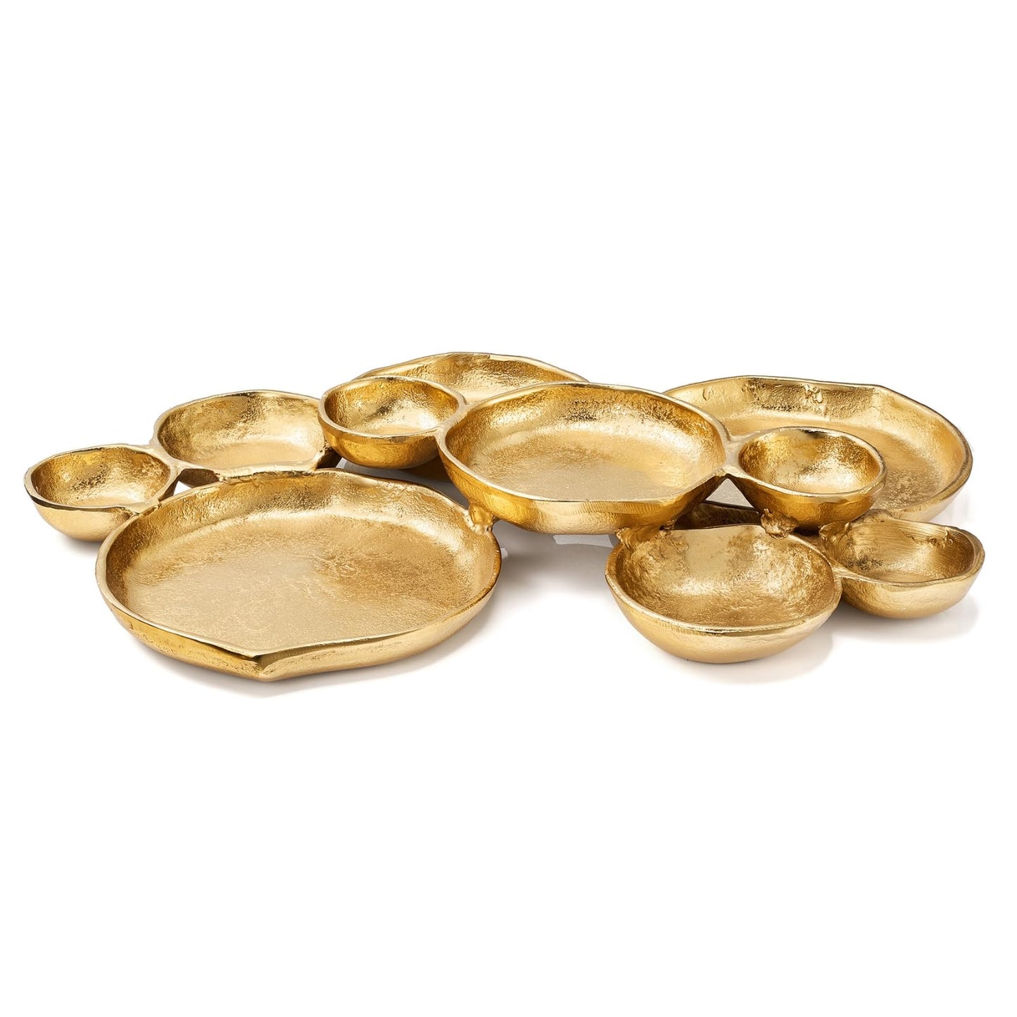 Cluster of 10 Round Serving Bowls Gold Clusters Decorative Elegant Snack Tray for Olives, Chip & Dip, Nuts, Appetizers & Entertaining Strong Brass & Enamel Home Decor Gifts, Parties & Weddings 20.5"