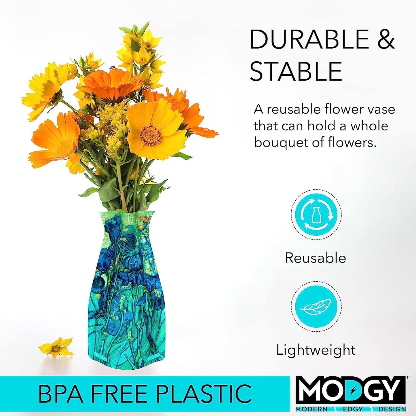 MODGY Expandable Flower Vase, Plastic Decorative Modern Vases for Centerpieces, Dining Table Decor, Van Gogh Irises