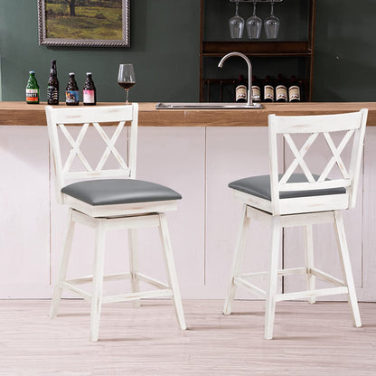 COSTWAY Bar Stool Set of 4, 360 ° Swivel Counter Height 25inch Bar Stool with Foot Rest Upholstered Cushion & Ergonomic Backrest, Sturdy Frame, for Pub, Kitchen Islands (4, Antique White + Grey)