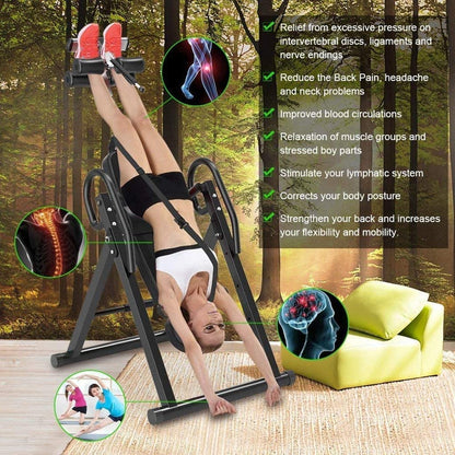 Gravity Heavy Duty Inversion Table with Headrest Adjustable Protective Strap Back Stretcher Machine for Pain Relief Therapy Body Fi