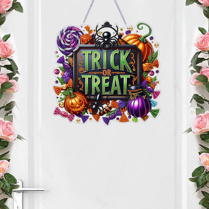 VODAPYC Halloween Diamond Art Hanging Kits for Adults, DIY Double Sided Special Shaped Diamonds Art Window Pendant Ornament for Home Decor(Trick or Treat)