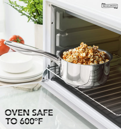 MICHELANGELO 1Qt & 2Qt Tri-ply Stainless Steel Saucepan Set, Small Cooking Pots with Tempered Glass Lids, Induction Ready, Oven & Dishwasher Safe, Multipurpose Sauce Pans for Home Kitchen & Restaurant