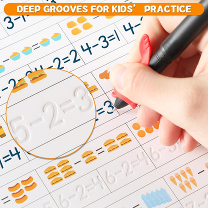 gisgfim 8 Pack Magic Grooved Writing Practice Books for Kids Reusable Magical Handwriting Workbooks with Disappearing Ink Pens Letter,Numbers,Math Tracing Copybook for Kindergarten Preschool Age 3-8