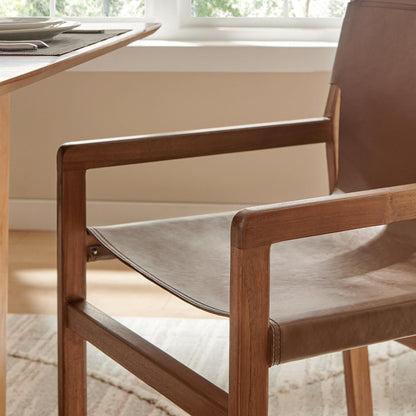 Modway Sonora Leather Chair in Nutmeg Brown – Mid Century Modern Accent Chair, Leather Dining Room with Teak Wood Frame for Living Room, Office, or Lounge Area