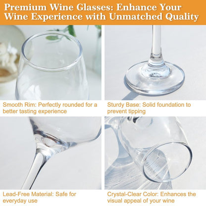 GLAZVIA Wine Glasses Set of 6, 12oz Classic Stemmed Glasses, Thick & Clear, Dishwasher Safe Stemware for Red or White, Gift for Party, Holiday, Anniversary, Restaurant, Home Bar, Daily Use