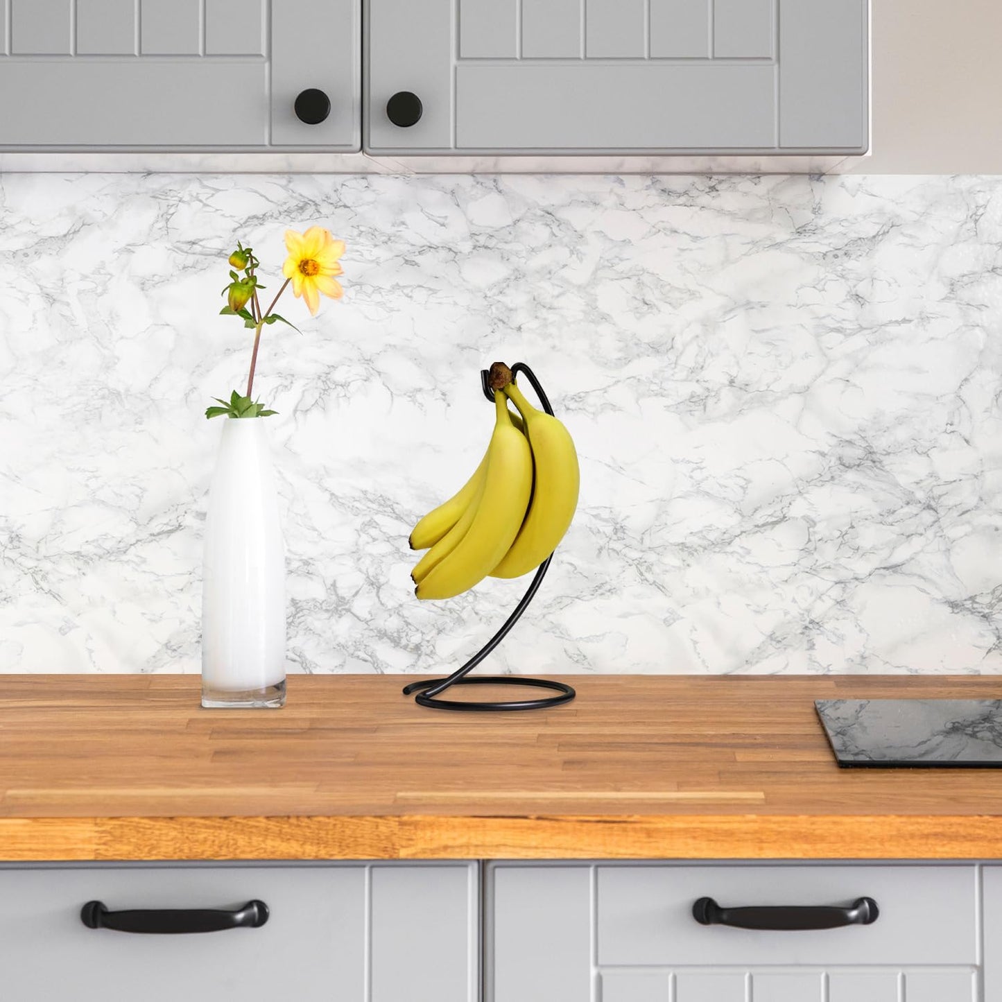 Blue Donuts Banana Hanger Modern Banana Holder Tree Stand Hook for Kitchen Countertop, Kitchen Accessories, Black Banana Stand