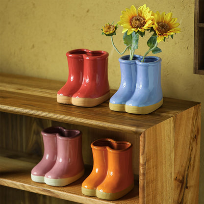 SUZEPER Ceramic Boots Vase, Creative Boots Succulent Planter,Funny Plant Pot for Indoor Outdoor Garden Home Decor(10x13x12cm(4x5x5inch), Purple)
