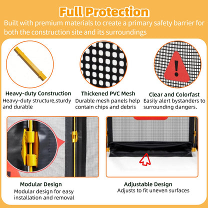 Heavy-Duty 3-Section Debris Containment Mesh Barriers - Portable Safety Barrier with Nylon Coated Mesh & Metal Frame for Controlling Chips, Grinding, Stumps, Brush