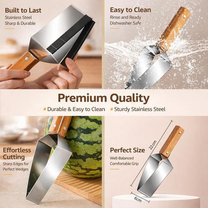 Stainless Steel Watermelon Slicer, Triangle Watermelon Cutter with Wooden Handle, Multi-Use Kitchen Fruit Cutter Tool for Watermelon, Cantaloupe, Honeydew, Apples and More (1Pcs)
