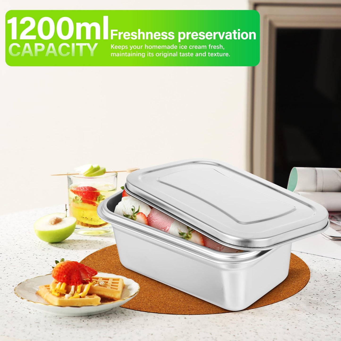 MAGICLULU 2Pcs Stainless Steel Ice Cream Containers, 40 oz Small Homemade Ice Cream Tubs Freezer Storage with Lids, Reusable Sorbet & Gelato Keeper for Kitchen Use and Dessert Food Preservation
