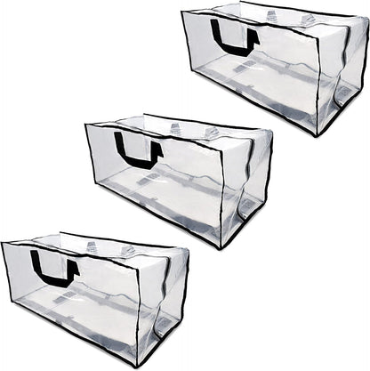 Clear Storage Bags, 3 Pack Zippered Moving Bags, Heavy Duty Transparent Totes for Packing and Organizing
