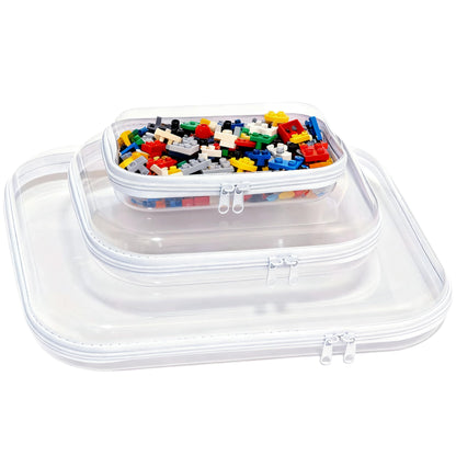 3PCS Clear Hard Plastic Zipper Case, Double Zippers Hard Pouch, Portable Travel Organizer Bin Clear Makeup Bag for Toy Storage, Snack Bag, Cosmetics, Pencil Case, Diaper Bag, Toiletry Bag (1L+1M+1S)