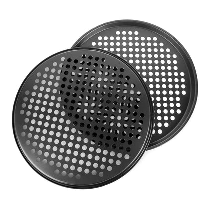 YOUNTHYE 6PCS Pizza Pan with Holes 12 inch Round Pizza Pan Set Nonstick Pizza Baking Pan Carbon Steel Pizza Tray Black Pizza Crisper Pan for Home Baking Kitchen