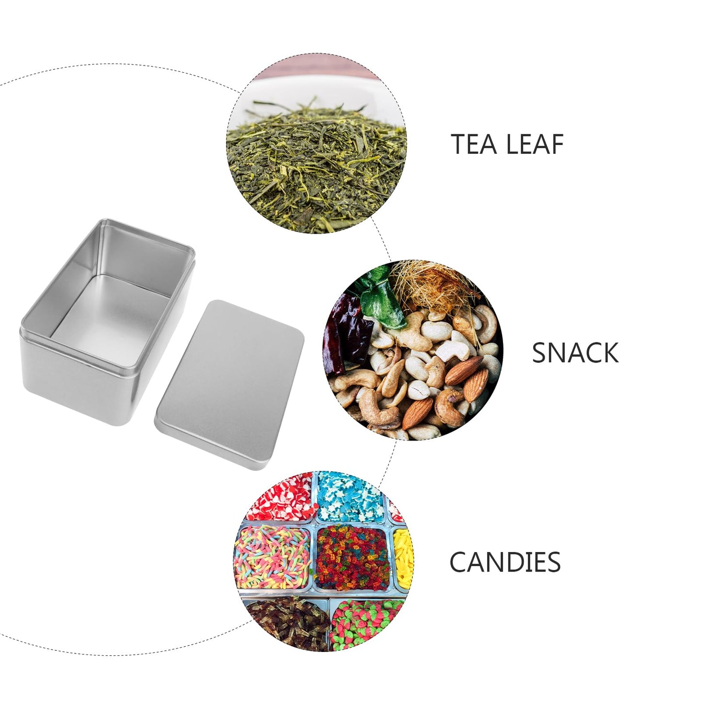 NUOBESTY Rectangular Tinplate Tea Leaf Storage Box 5.23X3.34X2.51In Mini Portable Metal Container with Lid for Home Organization Candies and Small Items