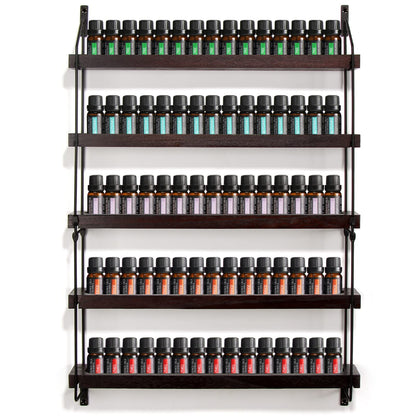 THYGIFTREE Essential Oil Storage Shelf Wall Mounted 16.9" Wooden Essential Oil Collection Display Rack Organizer 5 Tiers Holds 75 Bottles, Nail Polish Holder Paint Organizer