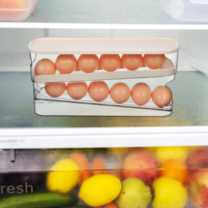 PRETYZOOM Automatic Rolling Egg Holder for Fridge, Home Egg Dispensing Organizer Refrigerator
