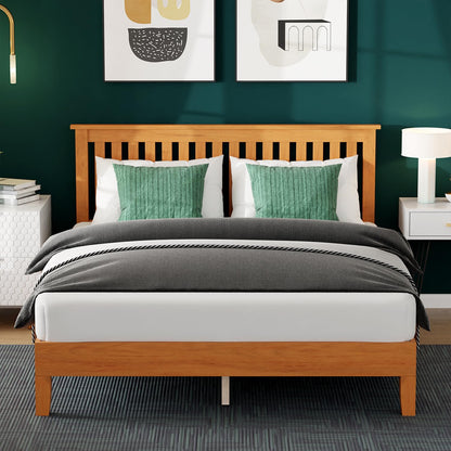 FDW Wood Platform Bed Frame Sturdy Solid Wood Foundation with Wooden Headboard/Wood Slats Support/No Box Spring Needed/Easy Assembly/Under Bed Storage (Queen)