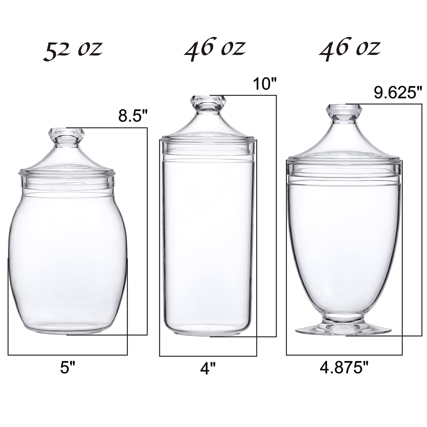 Amazing Abby - Adore - Plastic Apothecary Jars (3-Piece Set, 52/46/46 oz) (NOT Glass), Acrylic Jars with Lids, Bathroom Canisters, Candy Buffet, Wedding Display, BPA-Free and Shatter-Proof