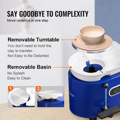 VEVOR 11in Pottery Wheel for Adults Beginners, 450W Ceramic Wheel Forming Machine With LCD Touch Screen, Adjustable 60-300RPM Speed Handle and Foot Pedal Control, 32PCS Accessory Tools Kit, Craft Gift
