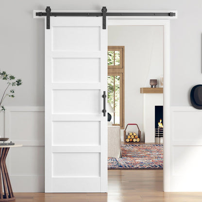 ROYMELO 32x80 Inch White Sliding Barn Door Slab with 5.5ft Hardware Kit Included, 5-Panel, MDF Wood Panel Covered with Water-Proof Scratch-Proof PVC Surface, Simple DIY Assembly