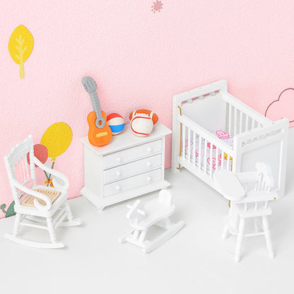 Silipull 5 Pcs 1: 12 Scale Wooden Dollhouse Furniture Set Miniature Wood Bedroom Furniture Wooden Dollhouse Accessories Encourage Creative and Imaginative Play for Kid Miniature Bathroom(White)