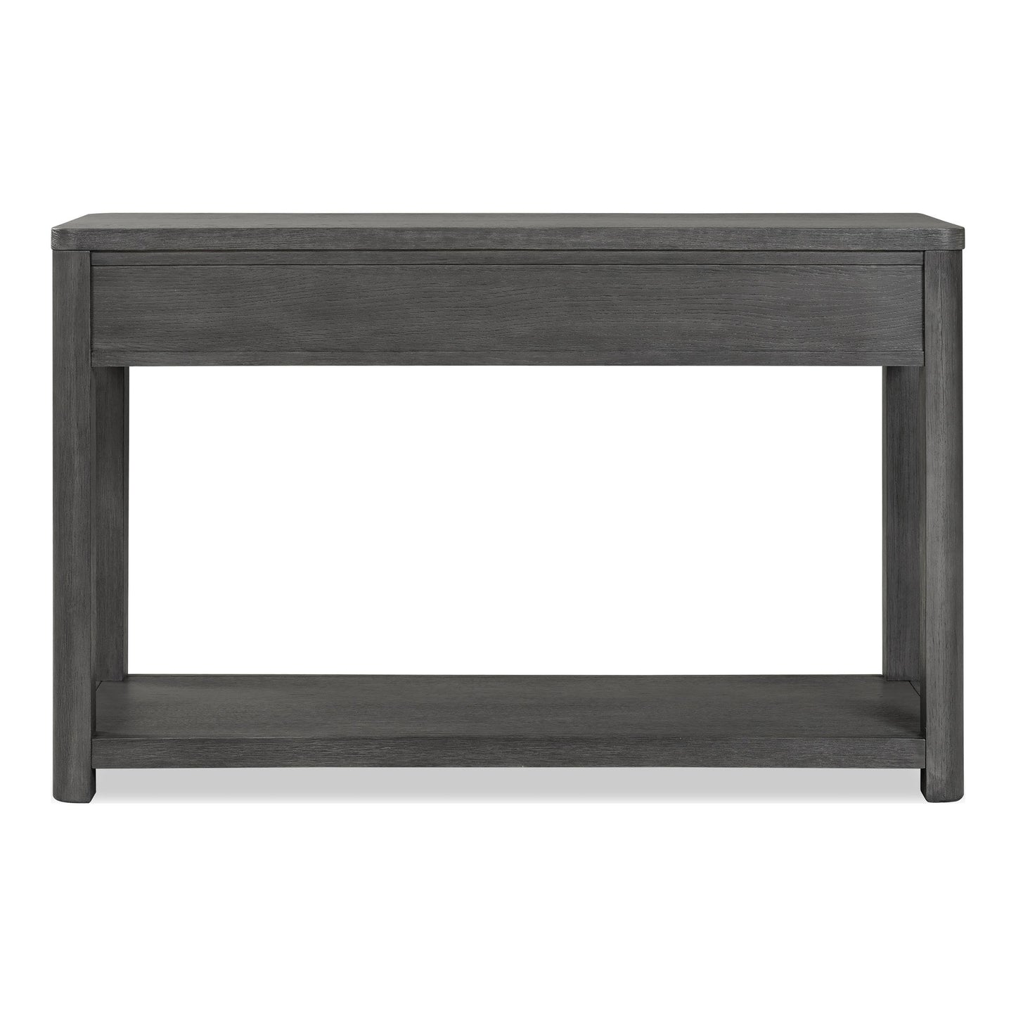 Furniture of America Selyra Modern Contemporary Solid Wood 48-inch Sofa Table with Dented Stainless Steel Accents, Wire Brush and Drawer on Ball-Bearing Glides for Living Room, Ash Gray