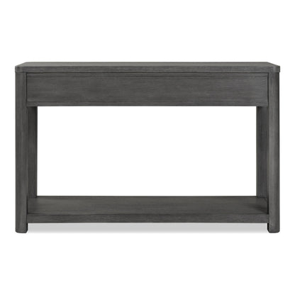 Furniture of America Selyra Modern Contemporary Solid Wood 48-inch Sofa Table with Dented Stainless Steel Accents, Wire Brush and Drawer on Ball-Bearing Glides for Living Room, Ash Gray