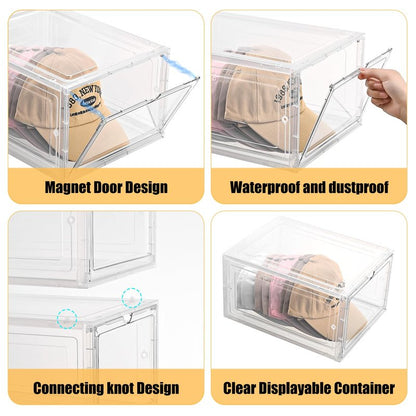 beehomay Hat Organizer Box,Stackable Clear Baseball Caps Holder Box Containers with Magnetic Door for Hats Snapback Cap Storage,Clear Hat Storage with Magnetic Door, Holds 20 Hats(clear, 2 pack)