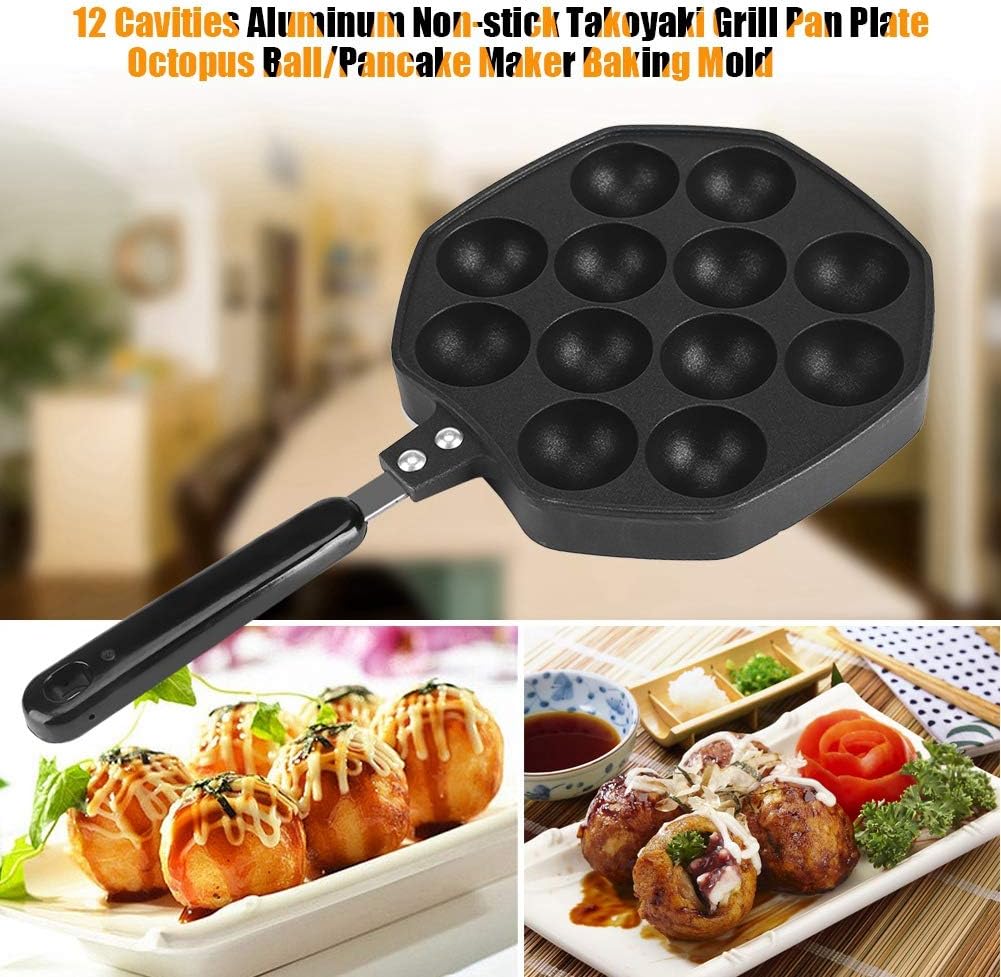 Iwatani Takoyaki Grill Pan, Large Octopus Ball Pan, 12 Cavities Non-Stick Aluminum, Big Takoyaki Maker