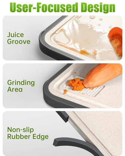Washour Titanium Cutting Boards for Kitchen, Non Toxic 2-in-1 Cutting Board Double Sided, Food Grade Chopping Boards for Fresh Meat Vegetable, Easy to Clean Large Size 16”×11”